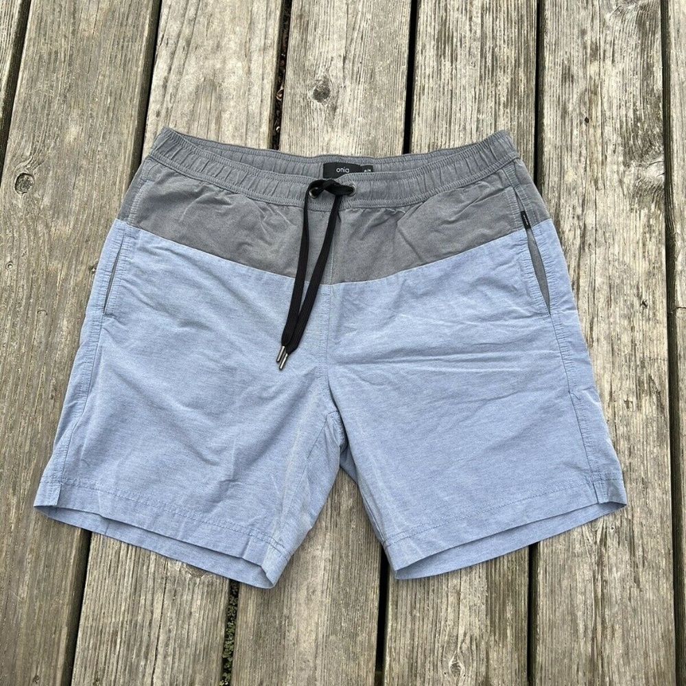 Men's ONIA Charles Blue on Blue Mesh Lined 7" Swim Board Shorts Trunks Medium